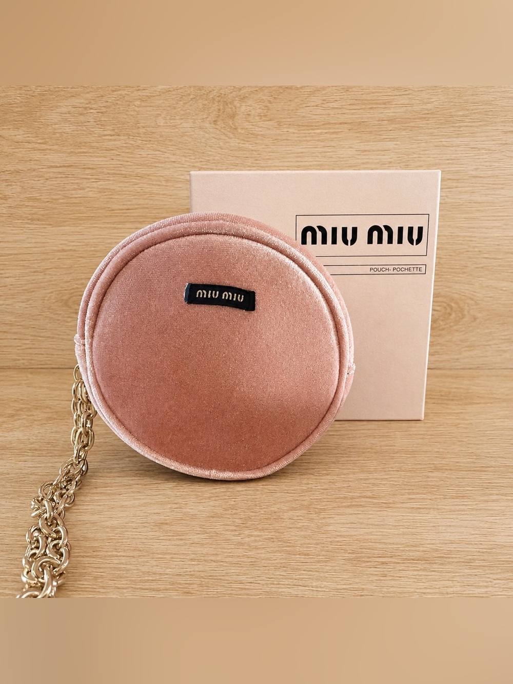 Miu Miu Parfums Pink Velvet Round Chain Pouch NIB